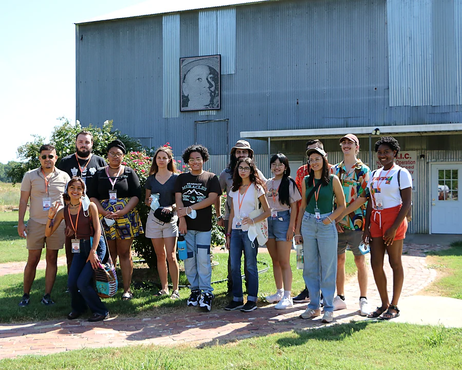 Field program participants gathered at an Emmett Till memorial site in the Mississippi Delta
