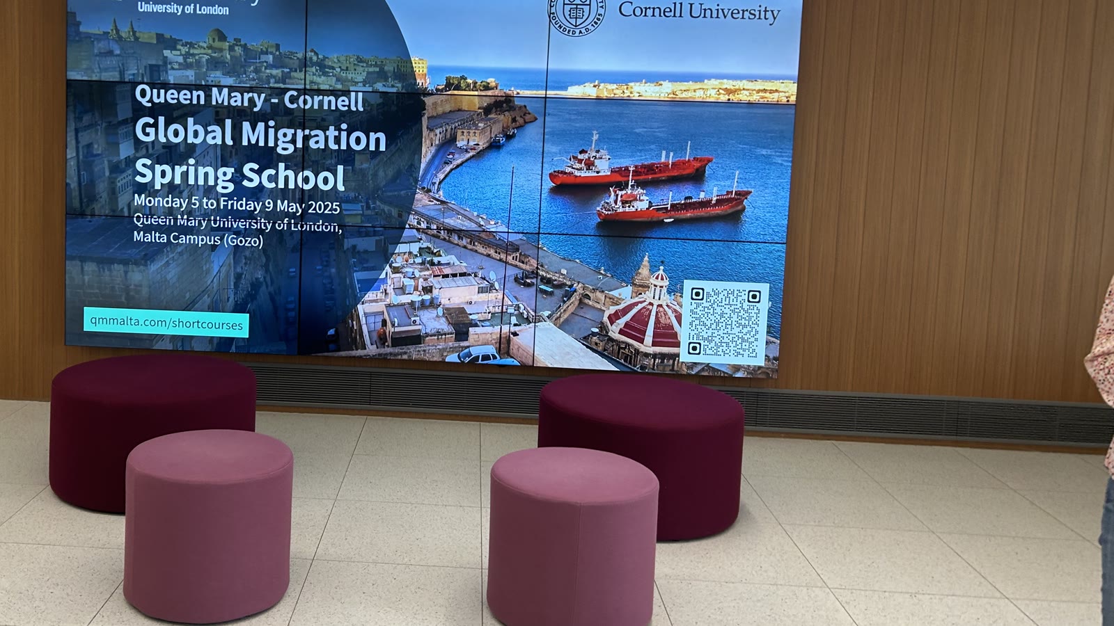 Queen Mary–Cornell Global Migration Spring School program screen in Malta
