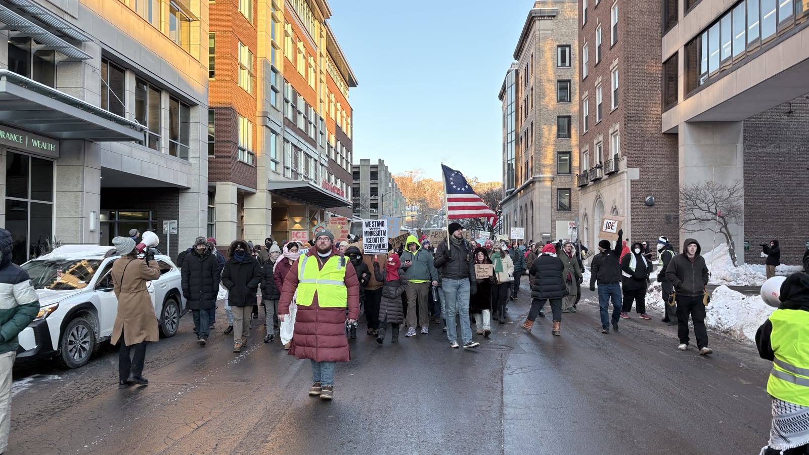 Community members gathered for an immigrant-rights action and safety patrol