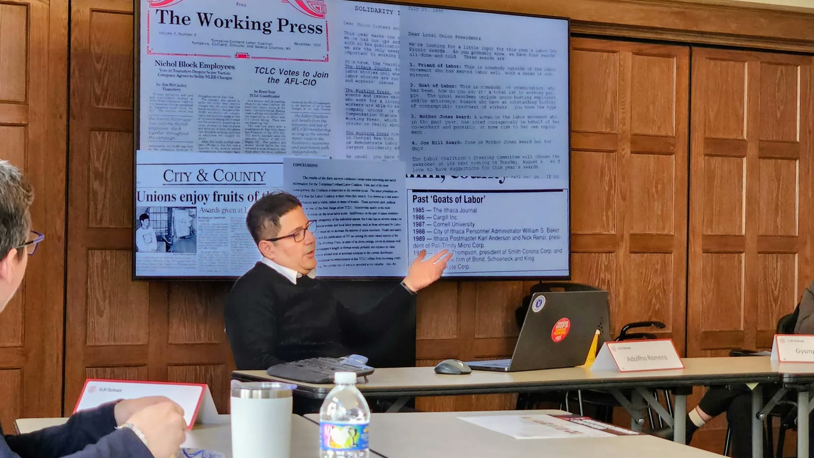 Adolfho Romero presenting research at the Cornell ILR Graduate Student Symposium