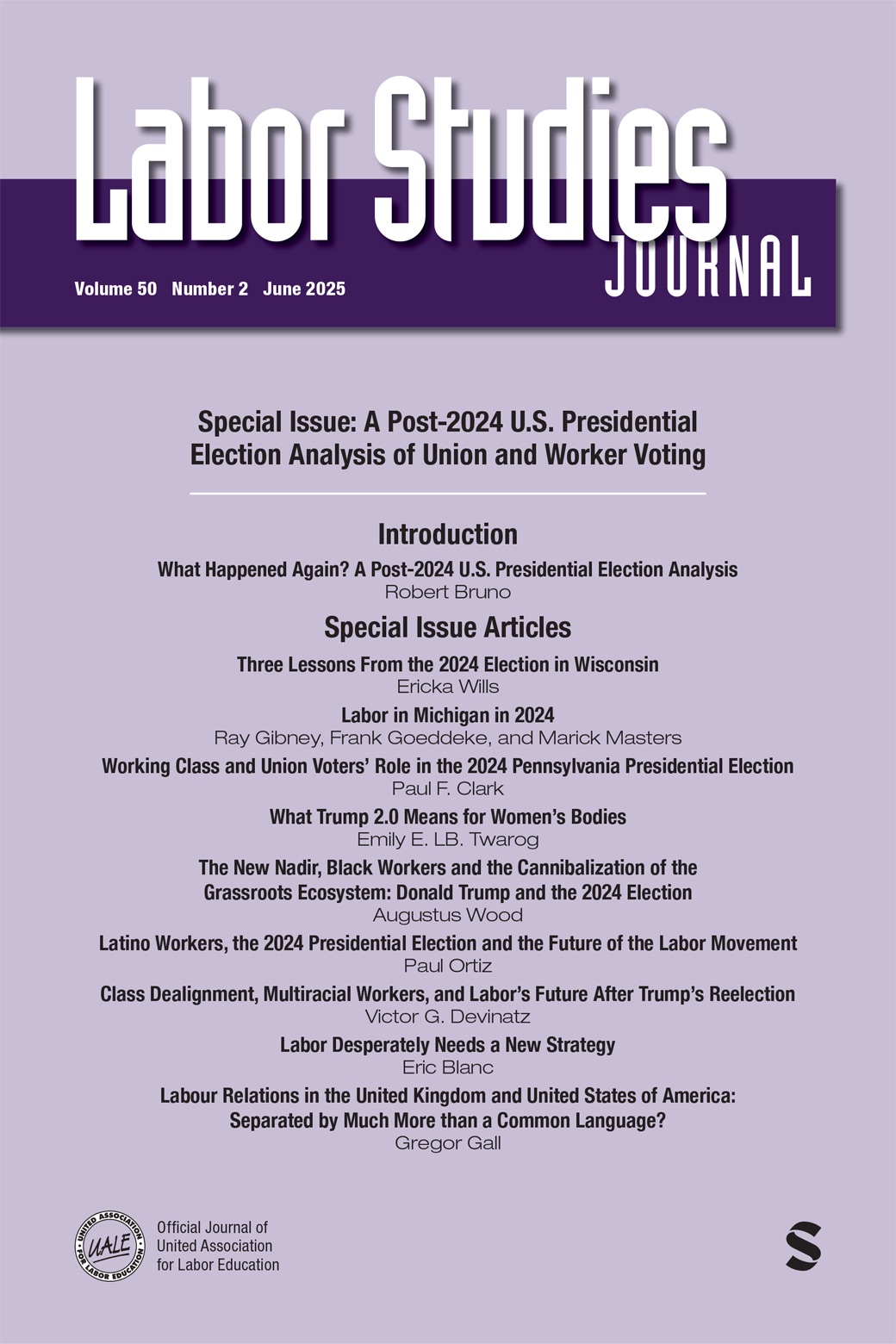 Cover of Labor Studies Journal, Vol 50, Issue 2